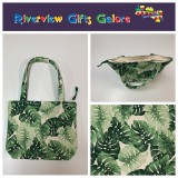 Medium Tote Bag with Zip - Leaves on Cream